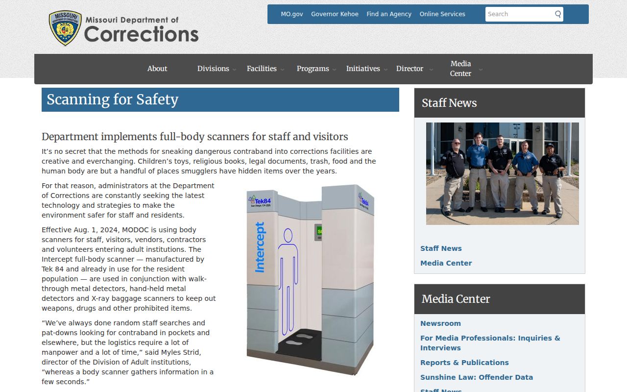 Mineral Point criminal records context for body scanners at Potosi Correctional Center