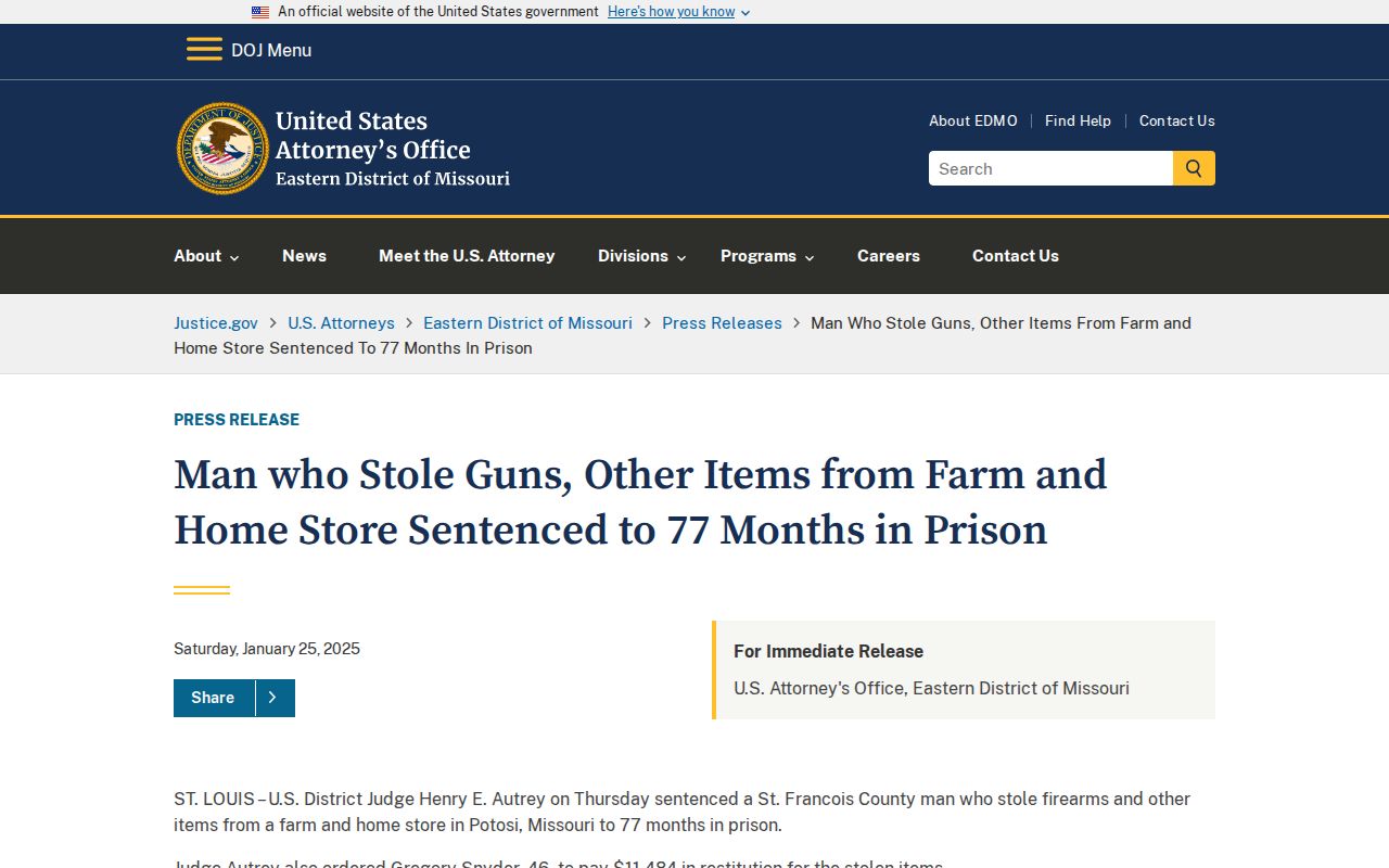 Potosi criminal records federal gun theft case